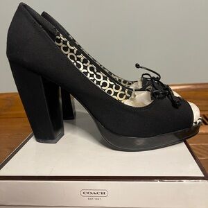 Coach Black Peep-Toe Platform Block Heel Pumps